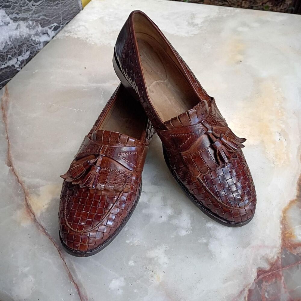 Johnson & Murphy Woven Leather Men's Tassel Loafers sz. 12